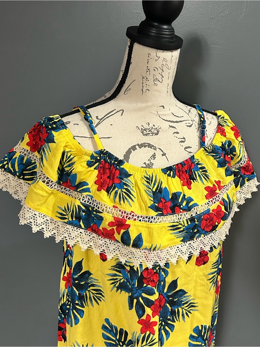 Yellow Floral Off-Shoulder Ruffle Top - Picture 3 of 8